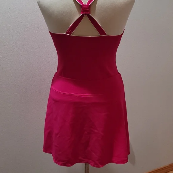 LANDS END BRIGHT NEON PINK BARBIECORE ACTIVEWEAR MINI SKIRT SET SZ 12 TOP SZ 8 - Picture 12 of 13
